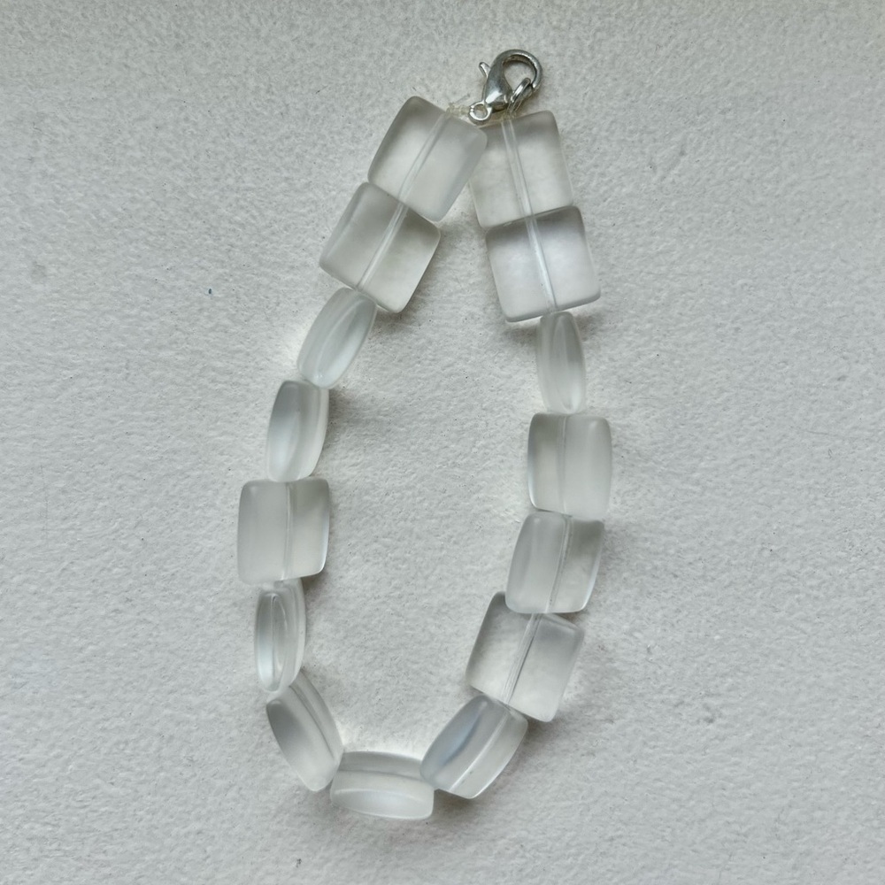 Clear Frosted Glass Beads on a Silver Clasp Bracelet